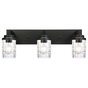 Éclairage de salle de bain moderne noir à 3/4/5/6 lumières, luminaire industriel en verre transparent avec grille, pour miroir de vanité - Product Image 1