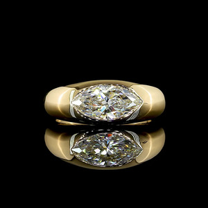 Anillo de compromiso de banda ancha con diamante cultivado en laboratorio de corte marquesa, chapado en rodio, certificado IGI, en oro de 10K, 14K, 18K, plata 925, 935 - Product Image 1