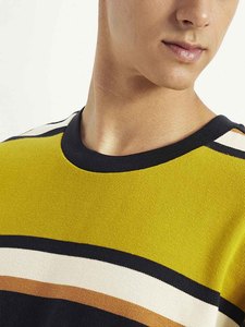 T-shirt rayé à manches courtes pour homme, col rond, coupe classique, tissu tricoté décontracté, jaune, blanc, orange, t-shirt surdimensionné - Product Image 5