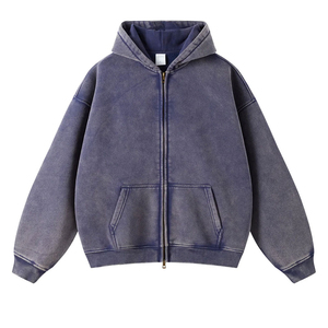 Sudadera con capucha vintage azul con cremallera completa, estilo oversize, chaqueta de streetwear, forro polar grueso, 100% algodón transpirable, logotipo personalizado, unisex con cremallera - Product Image 1