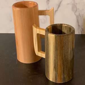 แก้วไม้ทำมือคุณภาพดีที่สุด แก้วไม้ธรรมชาติสำหรับเบียร์และมีหูจับ แก้วเบียร์ทำมือ แก้วกาแฟทำมือ - Product Image 1