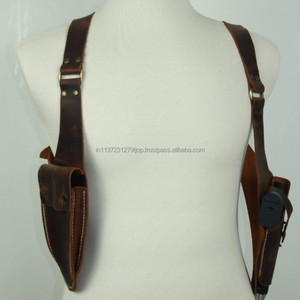 Hete Verkoop 2024 Echte Handgemaakte Cowhide Lederen Verticaal Verborgen Holster Met Dubbele Mag Hander Western Verborgen Cowboytas