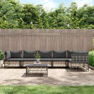 Ensemble de salon de patio 7 pièces en poly rotin anthracite avec coussins ensembles de jardin - Product Image 1