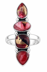 Bague en argent multi-pierres turquoise et cuivre rose, style bohème western, bijou fantaisie pour femme, vente en gros - Product Image 6