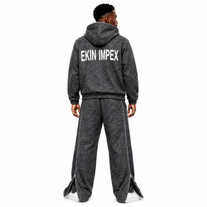 Survêtement 2 pièces pour homme avec logo personnalisé, veste à capuche entièrement zippée, pantalon large, fabricant de streetwear à marque privée - Product Image 2