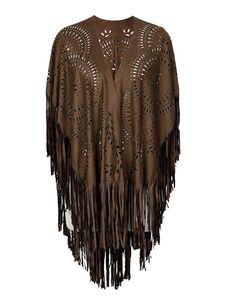 Châle à franges marron pour femmes, long, couleur unie, style bohème, pour un usage quotidien - Product Image 3