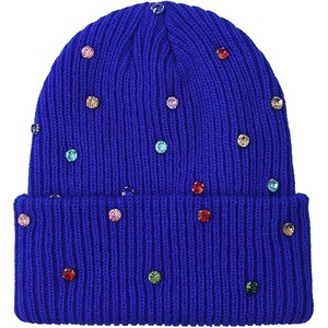 Unisex Beanie Hat With Rhinestone Decoration Solid Color Acrylic Knit <b>Winter</b> <b>Cap</b> For Adults Casual Wear - Product Image 1