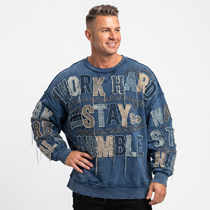Heavyweight 100% Cotton Sweat Shirts Men's Winter Distressed <b>Embroidery</b> <b>Sweatshirts</b> Men Loose Fit Distressed Winter Sweat Shirt - Product Image 1