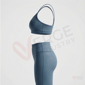 <b>Women</b> <b>Navy</b> Blue Seamless Yoga Set 2 Piece Spaghetti Strap Crop Top High Waist <b>Leggings</b> - Product Image 3