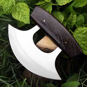Couteau de Chef Ulu en Acier Inoxydable Écologique Fait Main Ambidextre UA Supplies, Finition Poli Miroir, 6-7,9 pouces, Style Africain Foncé - Product Image 2