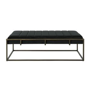 Panca Ottomana Nera in Velluto Imbottito con Finitura in Ottone - Sgabelli e Pouf Eleganti - Product Image 4
