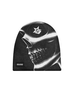 Gorro de Invierno Unisex con Estampado de Calavera en Blanco y Negro, Estilo Urbano, 56-58CM, Tejido por Computadora con Impresión por Sublimación - Product Image 1