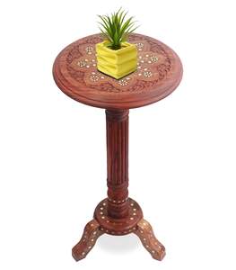 Wooden Round Beautiful Carving Design <b>Side</b> <b>Table</b>/Coffee <b>Table</b>/<b>Outdoor</b> <b>Table</b>/Living Room Furniture (Brass Carving) - Product Image 2