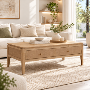 Mesa de Centro Moderna para Sala de Estar de la Colección ELYSIUM, 2 Cajones, Construcción de Madera, Acabado Natural, Muebles Personalizados - Product Image 5