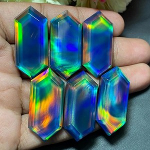 Piedra Preciosa Sintética Aura Opal Doublet, Corte Hexagonal Multicolor, con Cambio de Color, para Joyería - Product Image 4