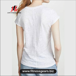 Camiseta de Manga Corta con Cuello Redondo Blanca para Mujer Just Fitness Gears, Corte Regular, Color Sólido, Transpirable, de Algodón Tejido, Informal - Product Image 3