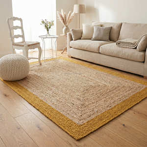 Tapis rectangulaire en jute tressé de qualité supérieure 150 × 240 cm avec bordure noire pour salon contemporain - Product Image 5