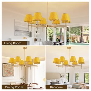 Lampadario a sospensione rustico in rattan a 8 luci, stile boho, oro, 38.6 cm, regolabile in altezza - Product Image 6