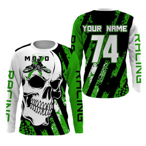 MTX Racing Men's Long Sleeve Motocross Jersey Full Sublimation Print Quick Dry Green Black <b>White</b> Shirt - Product Image 4