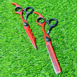 Kit de ciseaux de barbier en acier inoxydable de haute qualité rouge et noir, outil de beauté professionnel très vendu pour une coupe de cheveux de précision - Product Image 4