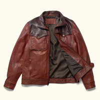 Veste en cuir de mouton vintage pour homme, style western, imperméable, veste de motard, logo personnalisable sur le devant, couleurs personnalisables, logo sur le dessus