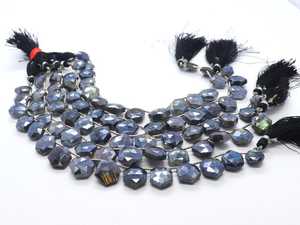 Perles de labradorite naturelle hexagonales plaquées argent, forme briolette, 8-12 mm, labradorite fantaisie, perles de labradorite plaquées argent - Product Image 4