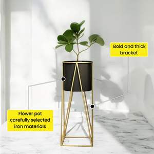 Support de pot de fleurs en métal haut de gamme à prix de gros avec pot noir, design artisanal durable pour pots lourds et décoration intérieure élégante - Product Image 4