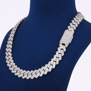 A <b>box</b> cut hip hop white tone 925 sterling <b>silver</b> heavy look cuban unisex <b>chain</b> D vvs moissanite diamonds tester pass custom one - Product Image 3