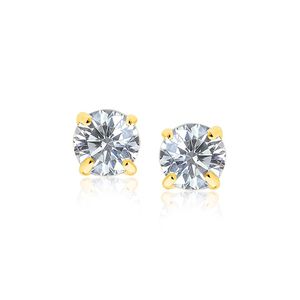 Pendientes de Oro Amarillo de 14k con Circonita Cúbica Facetada de Tono Blanco (7mm) y Anillos de Diamantes - Product Image 1
