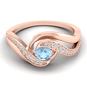 Bague REYES au design élégant en or massif 14 carats avec pierre précieuse aigue-marine ronde de 0,5 carat, moissanite de haute qualité, cadeaux de mariage, bijoux - Product Image 1