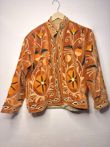 <b>Women</b> Winter <b>Velvet</b> Suzani <b>Jacket</b> Floral Embroidery Handmade Bohemian Ethnic Stand Collar Cotton Quick Dry Outerwear Wholesale - Product Image 4
