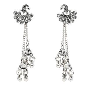 Boucles d'oreilles pendantes en argent oxydé en forme de paon avec rubis et perles - Product Image 2