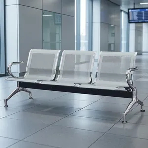 Three Seater Stainless Steel Office <b>Sofa</b> Waiting <b>Bench</b> with Armrests for Reception Lobby Airport Hospital Seating - Product Image 3