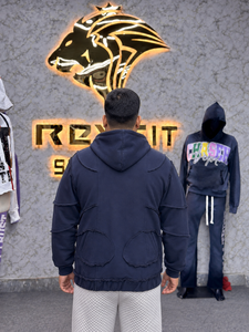 Sudadera con capucha y cremallera completa, extragrande, con estampado personalizado, de mezcla de algodón grueso, estilo urbano, unisex, OEM, ODM, al por mayor - Product Image 2