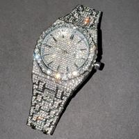 Montre de luxe pour homme, entièrement pavée de moissanite, 41 mm, en acier inoxydable, mouvement à quartz, affichage de la date, style sport, hip-hop, avec breloque