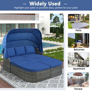U_STYLE Ensemble de meubles de patio extérieur Daybed Sunbed Rétractable Canopy Wicker Conversation Set (Identique à WY000281AAE) - Product Image 3