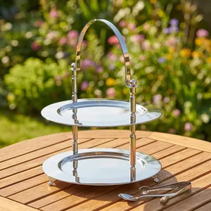 Plateau de service à 2 niveaux en acier inoxydable avec poignée |   Organisateur élégant pour plateaux de nourriture, idéal pour la cuisine, la table à manger et les fêtes - Product Image 3