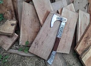 STEEL CRAFT INTERNATIONAL Hand-Forged Carbon Steel Flat Backed Hammer <b>Axe</b> 22" Full Tang Colored Rose Wood Handle DIY Grade ODM - Product Image 2