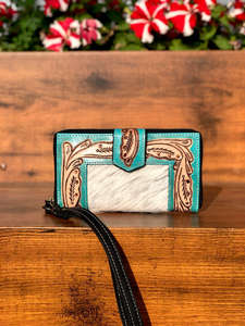 Portefeuille sculpté à la main à motif occidental Pochette portefeuille élégant en cuir véritable en fourrure de vachette Multi utilisations portefeuilles en cuir occidental - Product Image 2