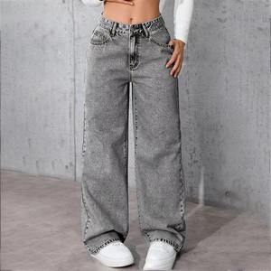 Jean large brodé à motif floral délavé pour femme – Jean ample et élégant de haute qualité pour femme – Pantalon en denim baggy streetwear pour femme - Product Image 1