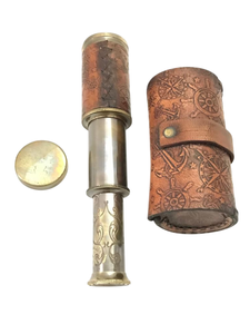 Télescope en laiton artisanal de style pirate avec étui de rangement en cuir, décoration de bureau maritime vintage - Product Image 3