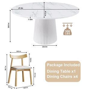 Set da Pranzo Moderno Stile Fattoria da 47 Pollici con Tavolo Rotondo in MDF e 4 Sedie, Tavolo in Legno Massello con Piano in Marmo e 4 Sedie, Set da 6 Pezzi - Product Image 4