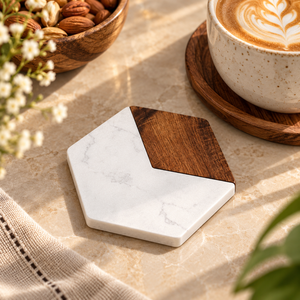 Ensemble de 8 sous-verres en bois de manguier et résine époxy pour tasses à thé et à café |   Sous-verres de formes variées pour table à manger, décoration de maison et de bureau, et cadeau - Product Image 3