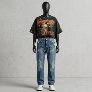 เสื้อยืด Glory Custom ประดับคริสตัล ล้างสีแบบทำเก่า 100% ผ้าฝ้าย สไตล์วินเทจสุดฮิต สำหรับใส่เท่ๆ แบบสตรีทแวร์และลำลอง 男女兼用 - Product Image 4