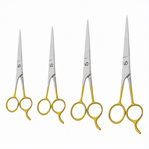 ชุดกรรไกรตัดผมแบบกระจกนิรภัย 4 ชิ้น ขนาด 4.5, 5.5, 6.5, 7.5 นิ้ว ด้ามจับสีทอง ชุดอุปกรณ์ตัดผมมืออาชีพสำหรับช่างตัดผม - Product Image 1