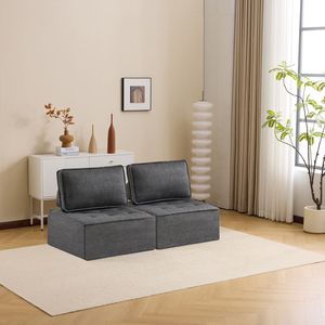 Dark Gray Linen <b>Wooden</b> Frame <b>Sofa</b> Versatile & Customizable for Small Apartment Living Room Needs - Product Image 3