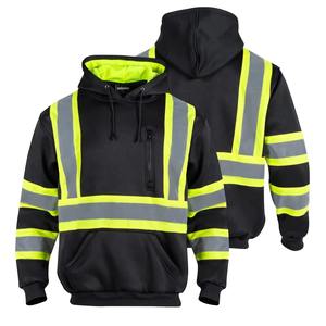 <b>Men's</b> Water-Resistant Reflective Safety Pullover <b>Black</b> Single-Sided <b>Fleece</b> Sweatshirt Soft Shell Polyester Clothing Work Hoodies - Product Image 2