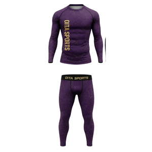 Ensemble de vêtements de sport pour homme, manches longues et leggings, performance active, compression, fitness, entraînement, gym, sportswear, athlétique, violet - Product Image 1