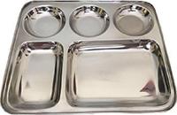 Plateau de repas rectangulaire classique en acier inoxydable à 5 compartiments, écologique, style Thali indien, avec couvercle, pour camping