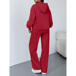 Conjunto Deportivo de 2 Piezas para Mujer, Sudadera Holgada con Capucha y Pantalones Anchos de Felpa y Spandex - Product Image 4